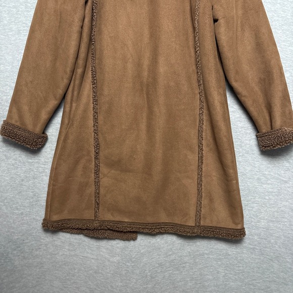 Vintage LL Bean Women Faux Suede Sherpa Lined Coat Jacket Brown Large - Picture 9 of 9